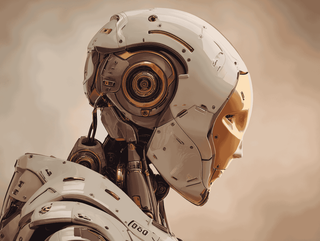 Nowoczesny humanoidalny robot – metafora wykorzystania sztucznej inteligencji w biznesie.