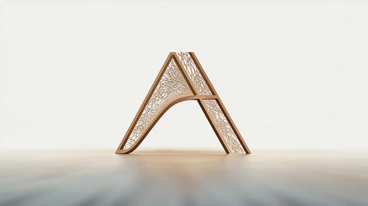 Geometryczna figura (logo) w kształcie litery A – symbol innowacji i nowoczesnego podejścia.
